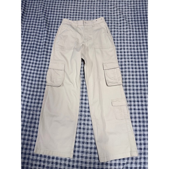 Hollister Pants - Hollister Ultra High-Rise Baggy Cargo Pants Tan Khaki Wide Leg Womens 4R W27R